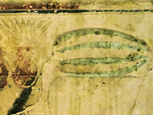 Egyptian painted limestone relief depicting watermelon