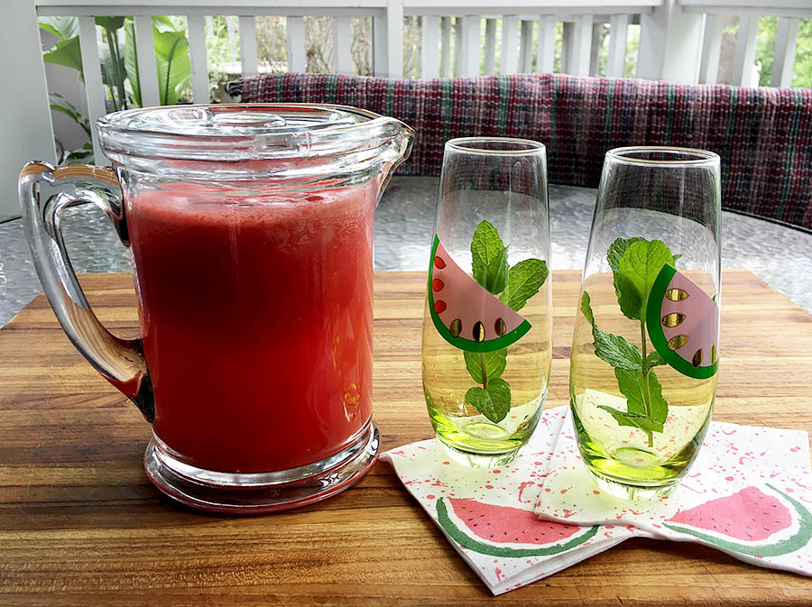 Pitcher of Maldivian Melon Refresher drink with two glasses